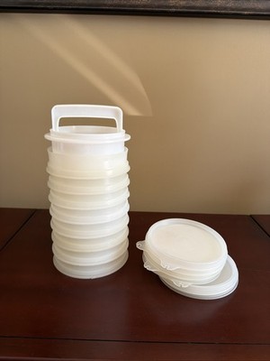 Vintage Tupperware Hamburger Press & Keeper Set 8 Burger Keepers with 5 Lids