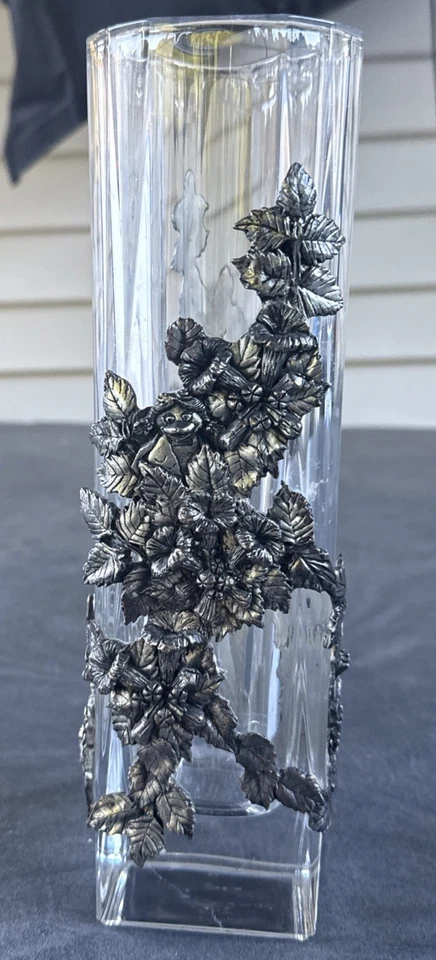 McDonald's Land Characters Arthur Court Clear Vase Glass Applied Aluminum - Image 2 of 4