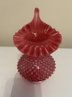 Fenton Cranberry Opalescent Hobnail Jack in Pulpit Tulip Vase