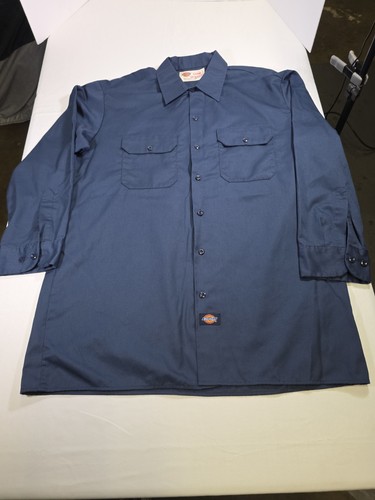 Vtg Dickies Work Shirt Made in USA Size Large Navy Blue Long Sleeve Workwear