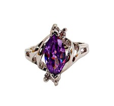 Purple marquise cubic zirconia stone ring with clear CZ stones Size 7 NEW