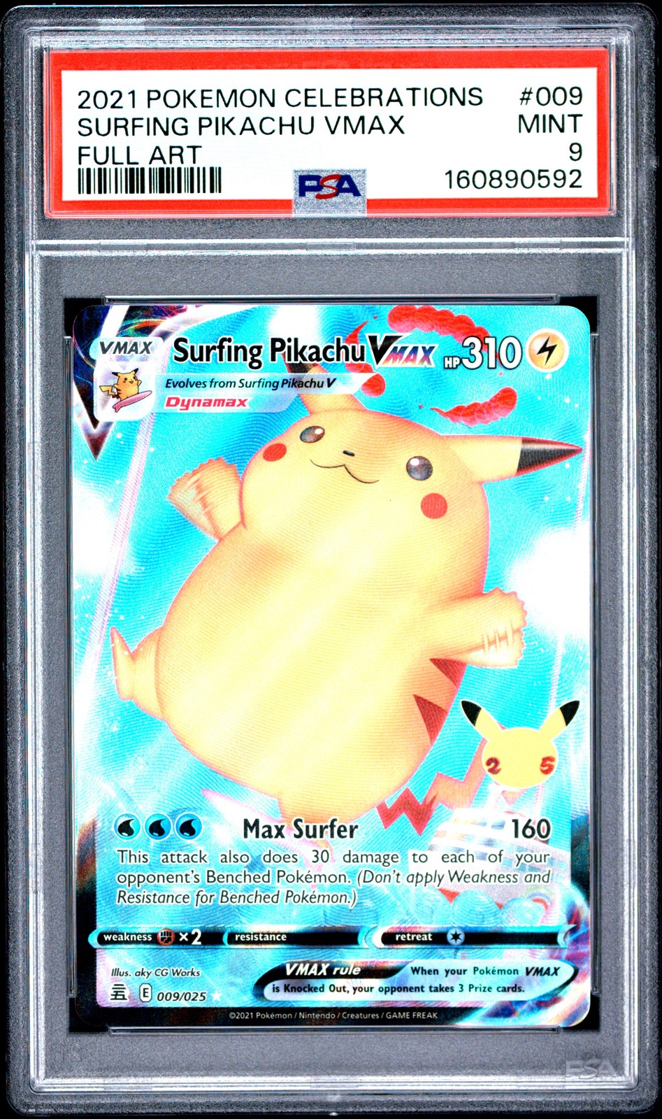 2021 Pokemon Celebrations #009 Surfing Pikachu Vmax Full Art PSA 9