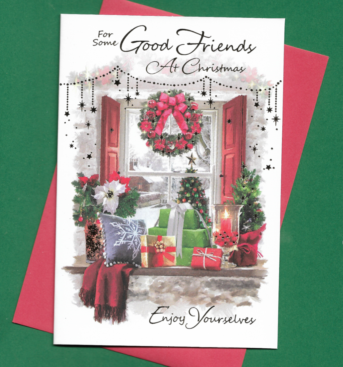 Some Good Friends Christmas Card Xmas Window Scene Verse Message Words 19x13cm