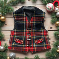 Browns of Bermuda Vintage Plaid Child's Vest wool size 4T/24 holiday red green