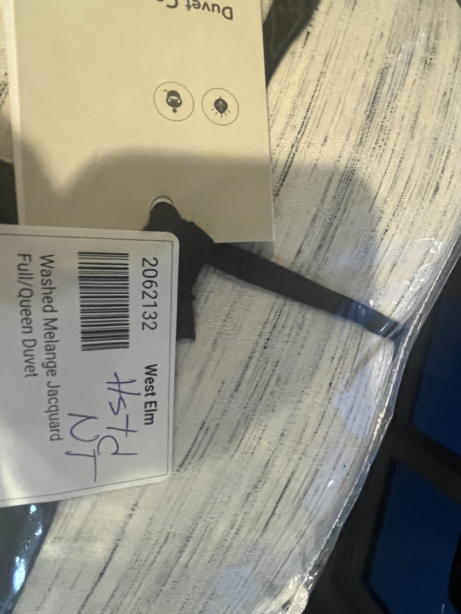 West Elm Washed Melange Jacquard Duvet full queen Cover standard Sham  New