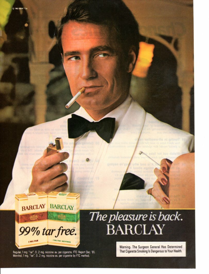 barclay cigarettes for sale 1981 99% Tar Free "The Pleasure Is Back" Magazine Ad Barclay Menthol 100s (version 2)