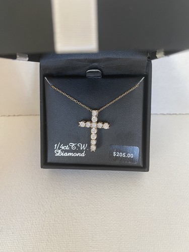 Diamond Cross Pendant - 18k Gold-Over-Silver 1/4 ct. T.W. - Picture 3 of 6