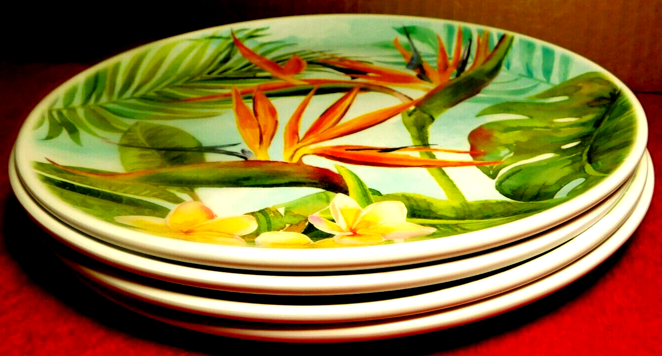 PlatesTommy Bahama Tropical Floral 9" Plumeria Palms Melamine Set of 4