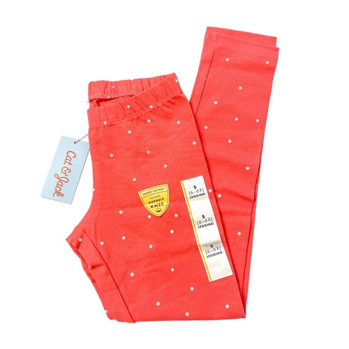 Cat & Jack Girls Size S 6/6X Pull-On Leggings Bright Coral Dot