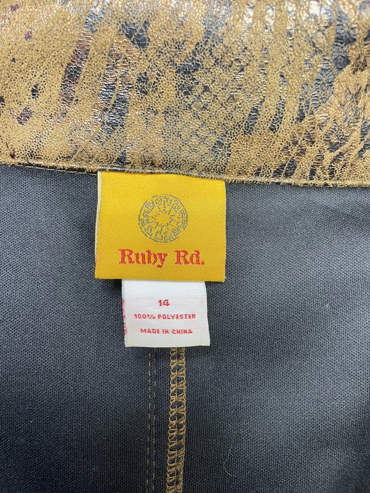 Ruby Rd. Women Brown Gold Black Faux Snakeskin Graphic VTG Bomber Jacket  14. - Image 3 of 4