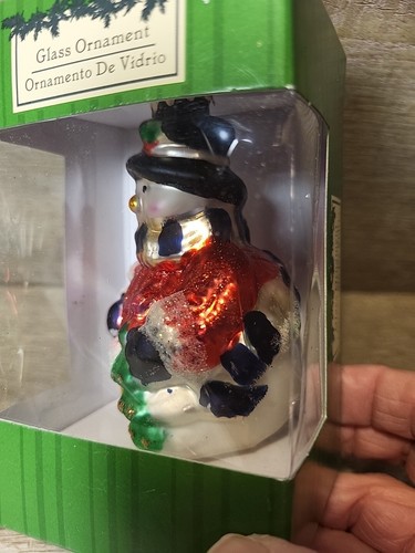 Schneemann mit Zylinder mundgeblasenes Glas Weihnachtsschmuck 3,5" Neu im Karton 23M - Bild 3 von 7