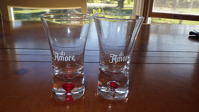 Di Amore Liqueur Glasses Red Bubble weighted bottom Pair Shot glasses