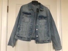 Dunnes Blue Denim Jacket Size 14 / Eu 42 98% Cotton And 2% Elastane New With Tag