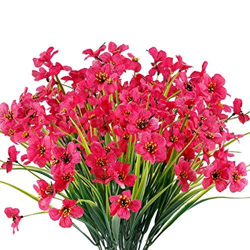12 Bundles Artificial Flowers Outdoor UV Resistant Fake 12Bundles Rose Red - Bild 4 von 8