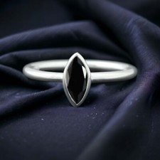 925 Sterling Silver 6x3 mm Pear Shape Natural Black Onyx Ring Solitaire Ring