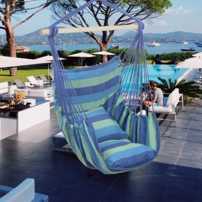 Blue Stripe Hammock Hanging Rope Chair Porch Swing Seat Patio Camping Outdoor US