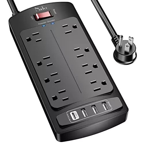 Surge Protector Power Strip Extension Cord With 8 Outlets And 4 Usb Ports 6 Feet-image