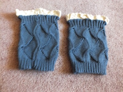 Beautiful Boot Cuffs Leg Warmers Medium Blue Off white lace Trim 7 inch Long
