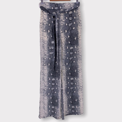 Luxe Apothetique Womens Flare Pants Gray White Snake High Rise Lined Tie Belt S