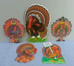 Vintage Lot 5 Beistle Hallmark Turkey Die Cut Thanksgiving