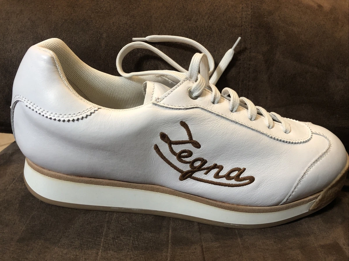 One 1 Ermenegildo Zegna White Brown Leather Sneaker Shoe US 9.5
