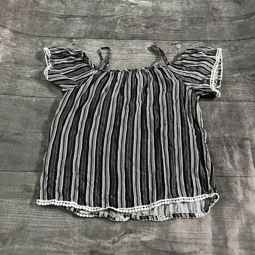 Kidpik Striped Off Shoulder Top L 12 Black White Boho - Picture 4 of 4