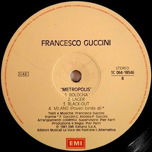 Francesco Guccini – Metropolis - Vinyl 12" LP 33 rpm - 1981 EX+ PRIMA STAMPA - Foto 6 di 6