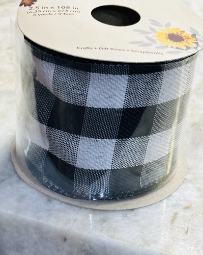 Buffalo Check Plaid Black & White Ribbon 2.5" x 108” - Picture 2 of 4