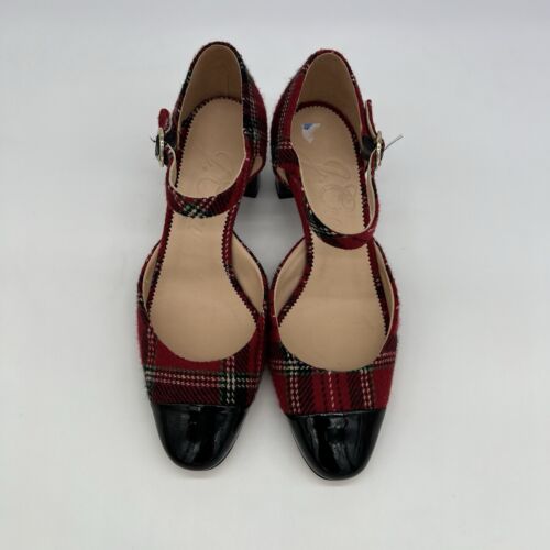 J.Crew Millie Deep Ruby Plaid Patent Toe Ankle Strap Block Heels Pumps Size 6.5 - 第 3/13 張圖片