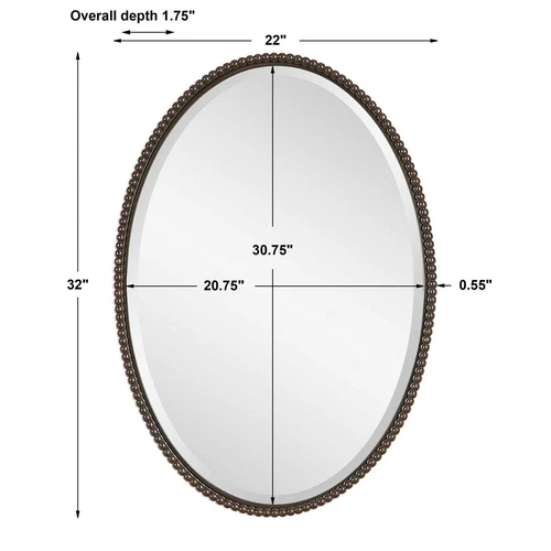 NEW 32" SHERISE OIL RUBBED METAL BEADED OVAL BEVELED WALL VANITY MIRROR 01101 - Picture 5 of 5
