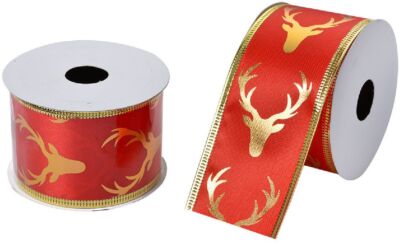 Clayre & Eef LI0124 Schleife Rot Goldfarbig 5 cm x 2.7 m