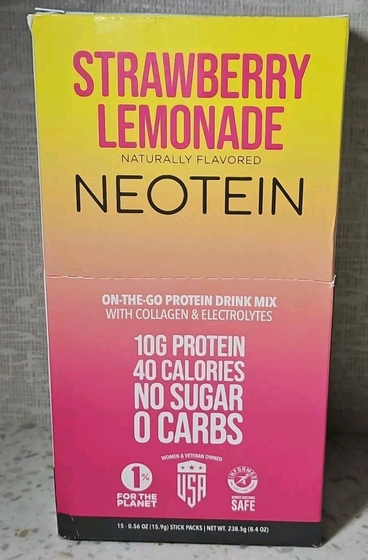 Neotein Protein Drink Mix w/ Collagen & Electrolytes Strawberry Lemonade 15 Ct