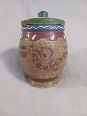 Southwestern Aztec Ceramic Kokopelli Art Pottery Canister. Marked WMG'05