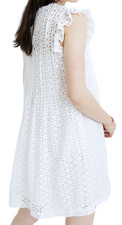 NEW MADEWELL WHITE EYELET RUFFLE SLEEVE PINTUCK MINI DRESS SIZE MEDIUM AN137