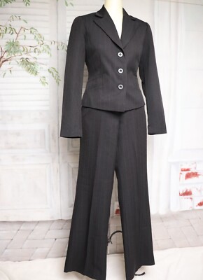Laura Scott Outdoor Jacke Blazer Palazzo Hose Anzug Schwarz Gestreift S 34 36