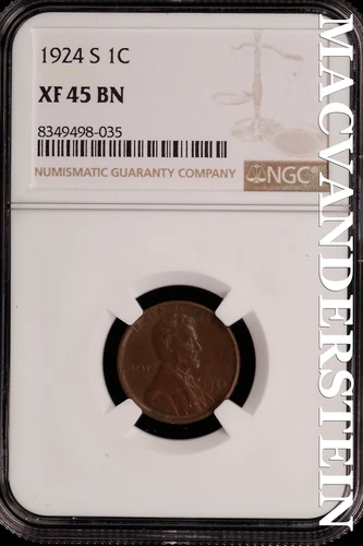 1924-S Lincoln Wheat Cent - NGC XF 45 BN - Scarce  No Reserve  #SLH102