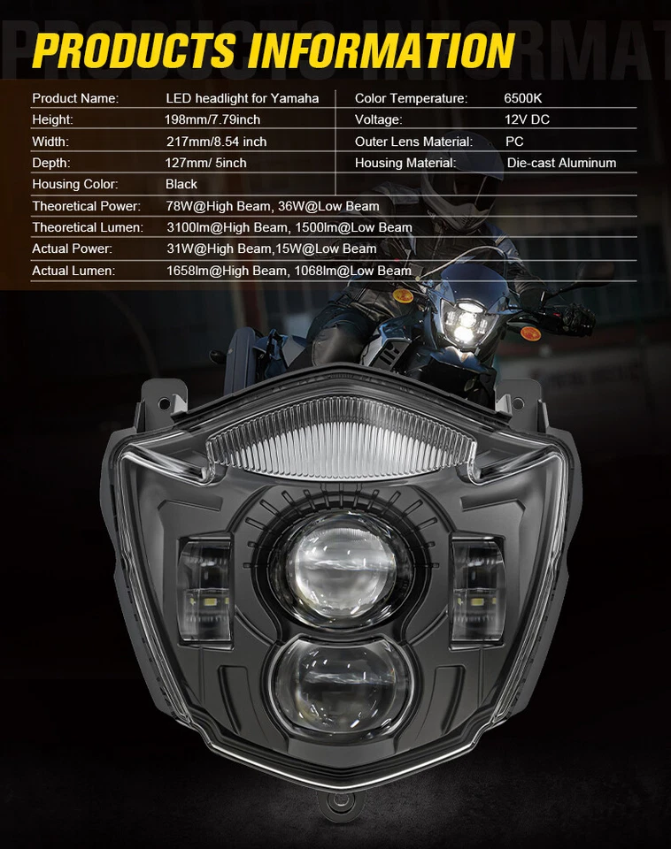 Conjunto de faros LED E24 con DRL para Yamaha XT660X 2004-2006 XT660R 2004-2016 Foto 2 de 4