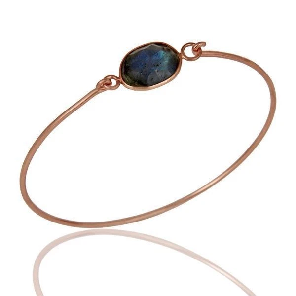 Natural Labradorite Birthstone Jewelry Rose Gold Plated Sterling Silver Bangle - Image 4 of 4