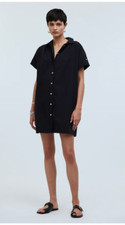 Madewell $110 Womens Collared Button Front Mini Shirtdress Black Size XXS NP091