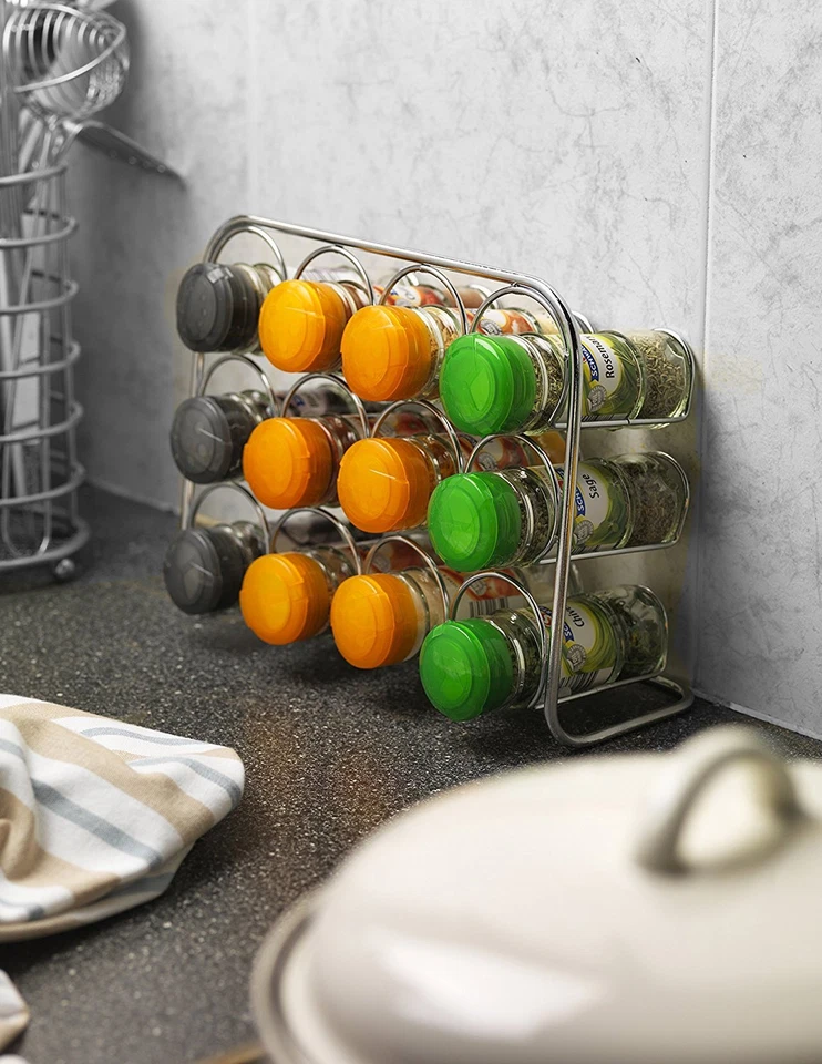 Pisa® Spice Rack Chrome Metal Stand Kitchen Cooking Jar Organiser Free Standing - Image 3 of 4