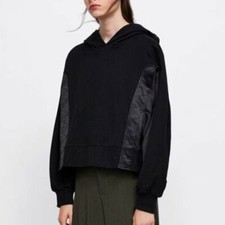 Zara  Cropped Contrasting Hooded sweatshirt Black Size S