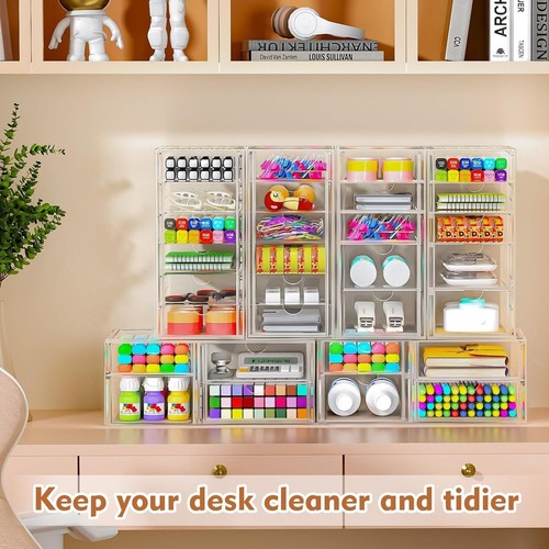 16 Drawers, Acrylic Desk Makeup Organizer, Plastic Drawers Organizer, Stackable - Picture 2 of 6