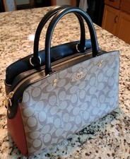 Borsa a tracolla Coach Lillie Colorblock firma tela cachi NERO 91016