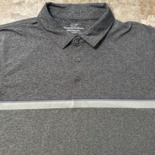 Vineyard Vines Polo Shirt Mens Large Grey Striped Performance Golf Stretch