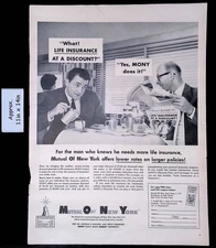 1957 MUTUAL OF NEW YORK Men Having Coffee Life Insurance Discount Print Ad 50746