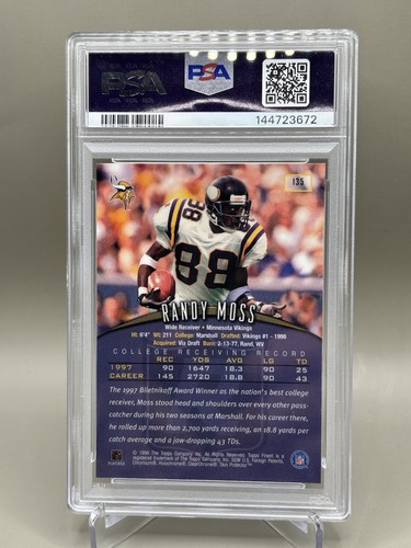 1998 Finest Randy Moss Rookie #135 PSA 8 NM-MT w/ Coating – Vikings HOF WR RC - Picture 2 of 2