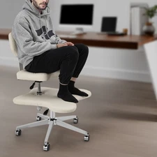 White Cross Legged Office Chair with Wheels - Modern Meditation Seat