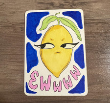“Sour Mood” – Original Whimsical Fruit Lemon ACEO Art Card 2.5in x 3.5in