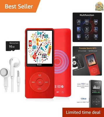 Stylish 16GB Music Player with Long Battery Life & Built-in Speaker   Red Finish