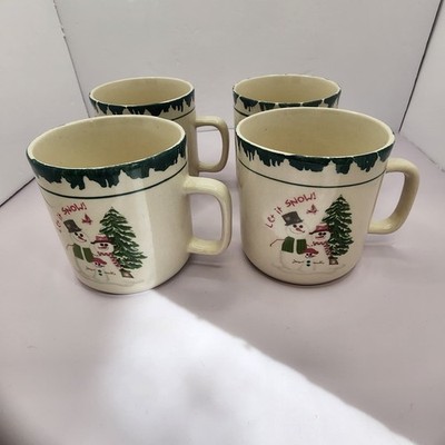 Atico International Christmas Holiday Let It Snow Snowman 6 oz Mugs 4 Pc Set